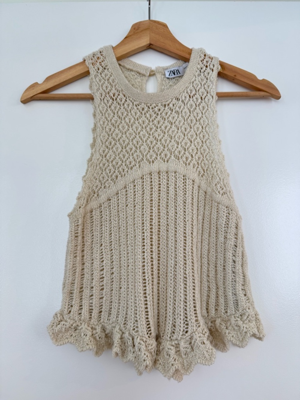 Zara Beige Crochet Tank with Lace Hem